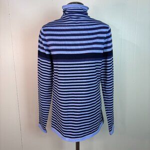 Duluth Trading S'No Sweat Sweater Small Purple Navy Blue Striped Mock Turtleneck